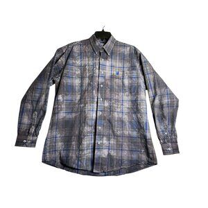Cinch Grey Plaid Washed Pattern Western Button Down L/S Shirt Mens Large